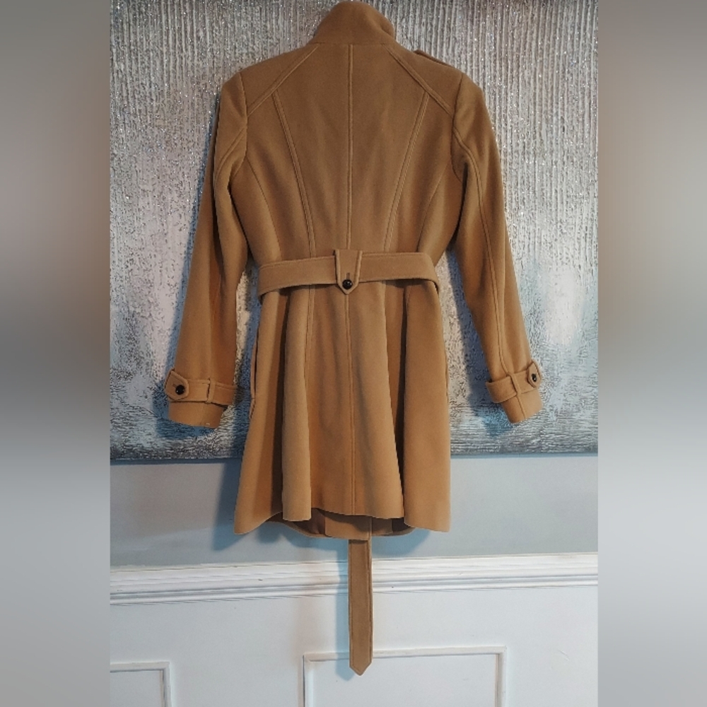 COLE HAAN Wool and Cashmere Blend Belted Tan Women's Coat Sz-8 - Picture 3 of 10